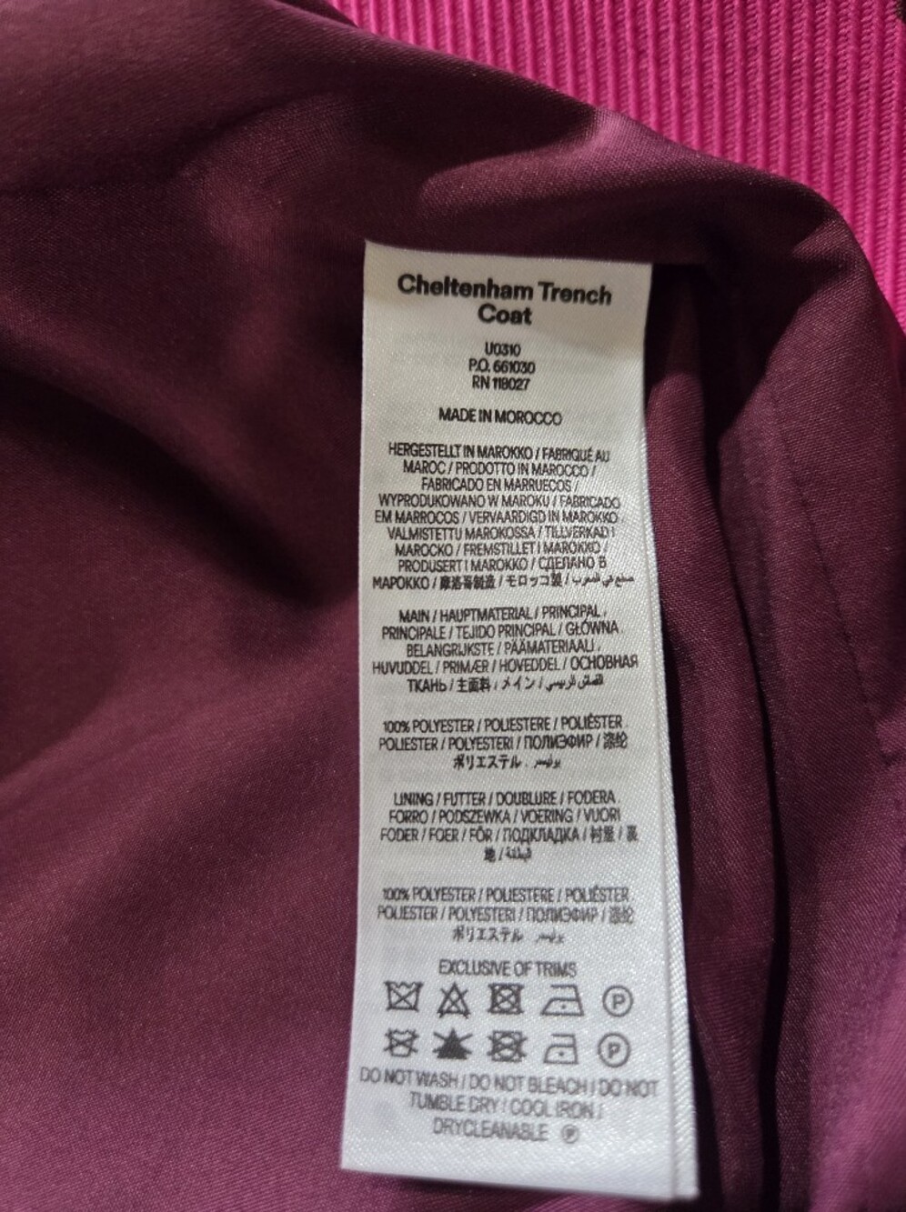 Boden Cheltenham Pink and Burgundy Plaid Trench Coat - Size 14R - Picture 12 of 16
